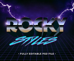 Rocky Styles PSD Fully Editable Text Effect. Layer Style PSD Mockup Template
