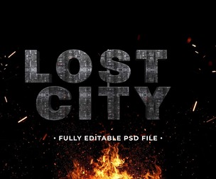 Lost City PSD Fully Editable Text Effect. Layer Style PSD Mockup Template