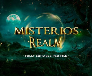 Misterios Realm PSD Fully Editable Text Effect. Layer Style PSD Mockup Template