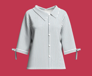 Girls Peter Pan Collar Striped Shirt | Marvelous / Clo3d / obj / fbx