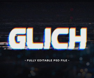 Glitch PSD Fully Editable Text Effect. Layer Style PSD Mockup Template