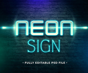 Neon Sign PSD Fully Editable Text Effect. Layer Style PSD Mockup Template