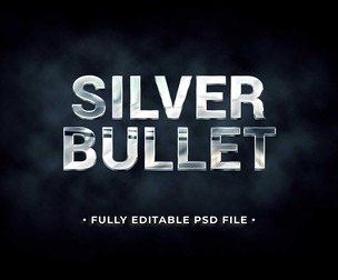 Silver Bullet PSD Fully Editable Text Effect. Layer Style PSD Mockup Template
