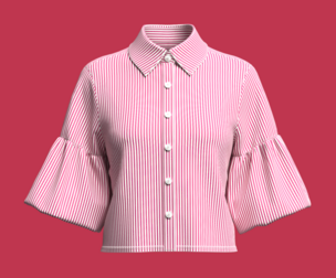 Girls Puff-Sleeve Vertical Stripe Crop Shirt | Marvelous / Clo3d / obj / fbx
