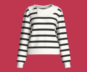 Girls Asymmetric Fold-Over Neck Striped Sweater | Marvelous / Clo3d / obj / fbx