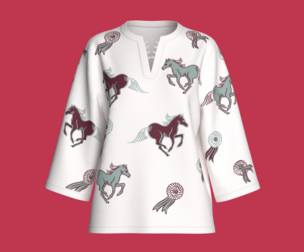Girls Three-Quarter Sleeve Horse Printed Top | Marvelous / Clo3d / obj / fbx