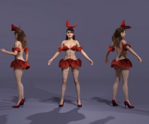 Glamorous Showgirl 3D Model  Fully Rigged  Red Sequin Outfit