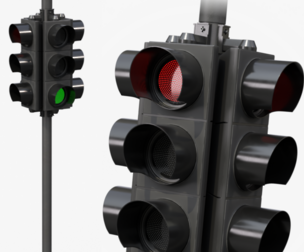 Traffic Light with Pole - Quad Signal Head