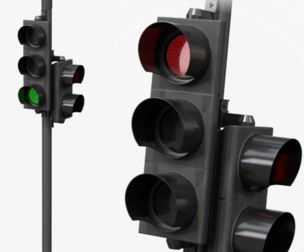 Traffic Light with Pole - Vehicle and Pedestrian Signal Heads
