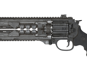 Cyber-Revolver Railgun - Futuristic High-Caliber Energy Pistol