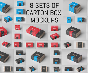 8 Sets of Carton Box Mockups PSD Template - Professional High-End Shipping & Packaging