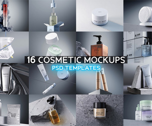 16 Cosmetic Mockups PSD Template - Professional High-End Beauty & Skincare Packaging