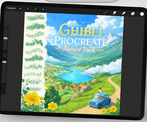 Dreamy Ghibli Style Procreate Brushes – Foliage, Clouds, Water Effects, Nature, Flowers, Textures,