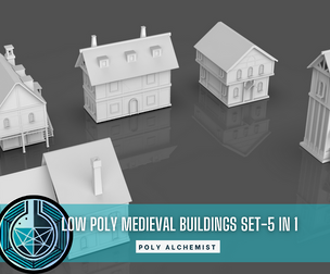 Low Poly Medieval Buildings Set - 5 In 1
