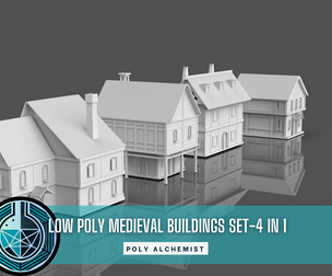 Low Poly Medieval Buildings Set - 4 In 1
