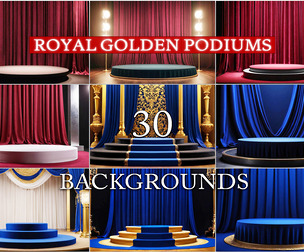 30 Royal Golden Podium Backgrounds, Luxury Stage Backdrops, Elegant Pedestal, Velvet Red Curtains