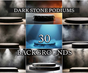30 Dark Stone Podium Backgrounds, Luxury Black Stage Backdrops, Concrete Pedestal, Cinematic Stage