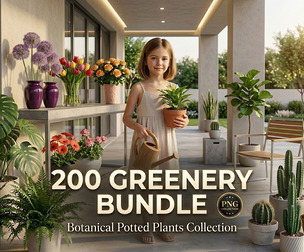 200 GREENERY BUNDLE, Realistic Botanical Potted Plants, Indoor, Outdoor Fresh Plants, PNG