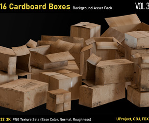 16 Cardboard Boxes-Background Asset Pack-Vol3
