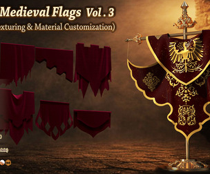25 Epic Medieval Flags Vol . 3 (Ready for Texturing & Material Customization)