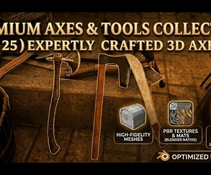 (25) Realistic Axes 3D Assets Pack For Blender Vol 1