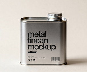Metal Tin Can Mockup PSD Template, Olive Oil Olive Container, Aluminium Packaging