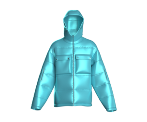 Men Metallic Cyan Hooded Puffer Jacket | Marvelous / Clo3d / obj / fbx