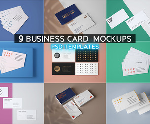 9 Business Card Mockups PSD Templates, Premium Branding Stationery Bundle, Creative Name Card Kit