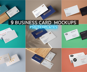 9 Business Card Mockups PSD Templates, Studio Branding Stationery Bundle, Corporate Name Card Kit