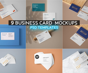 9 Business Card Mockups PSD Templates, Modern Branding Stationery Bundle, Creative Name Card Kit