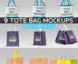 9 Tote Bag Mockups PSD Templates, Premium Canvas Shopping Bag Bundle, Eco Fabric Carry Goods Kit