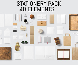 Stationery Pack, 40 Elements, PSD Templates, Corporate Identity Bundle, Luxury Branding Mockup