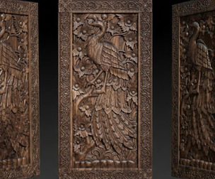 Peacock, Relief, STL, CNC, Router, Panel, Wood, Carving