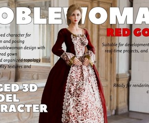 Noblewoman Red Gown - Rigged 3D Model Character