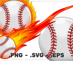 Baseball with Flames in Color