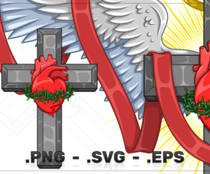 Christian Cross and Sacred Heart