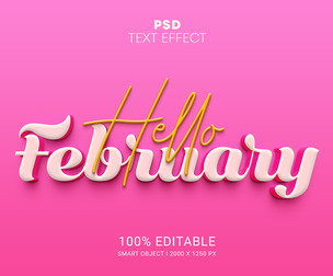 Hello February PSD Fully Editable Text Effect. Layer Style PSD Mockup Template