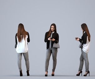 00036_Esmee003 - Adult Asian woman in business attire holding smartphone in office