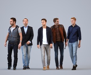 Basics_0003 - Walking A set containing 5 models of male adults walking in casual attire in public