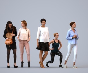 Basics_0004 - Standing A set containing 5 models of female adults in casual attire in public