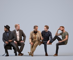 Basics_0012 - Sitting A set containing 5 models of male adults sitting in business attire