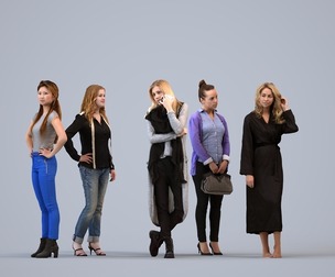 Basics_0013 - Standing A set containing 5 models of female adults standing in casual attire