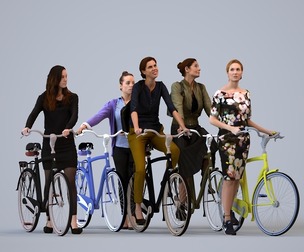 Basics_0015 - Cycling A set containing 5 models of female adults in public settings with bicycles