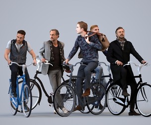 Basics_0016 - Cycling A set containing 5 models of male adults in public settings with bicycles