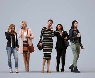 Basics_0021 - Walking A set containing 5 models of female adults in casual attire
