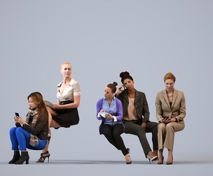 Basics_0023 - Sitting A set containing 5 models of female adults sitting in business attire in