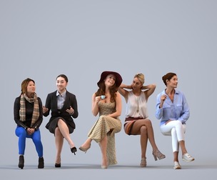 Basics_0029 - Sitting A set containing 5 models of female adults sitting in casual attire in public