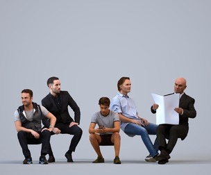 Basics_0030 - Sitting A set containing 5 models of male adults sitting in casual attire in public