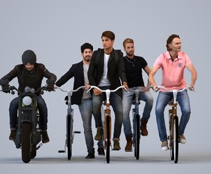 Basics_0032 - Cycling A set containing 5 models of male adults in casual attire in public settings
