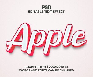 3D Apple PSD Fully Editable Text Effect. Layer Style PSD Mockup Template